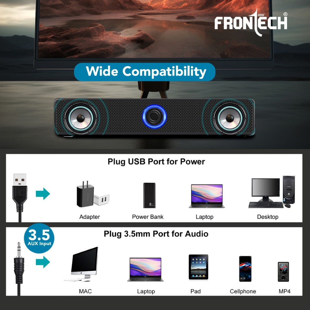 Frontech 1.0 USB Speakers with RGB Lights | 10W Power | AUX/USB (SPK-0008) Frontech 1.0 USB Speakers with RGB Lights | 10W Power | AUX/USB (SPK-0008)